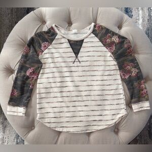 Floral Sleeve Striped Top